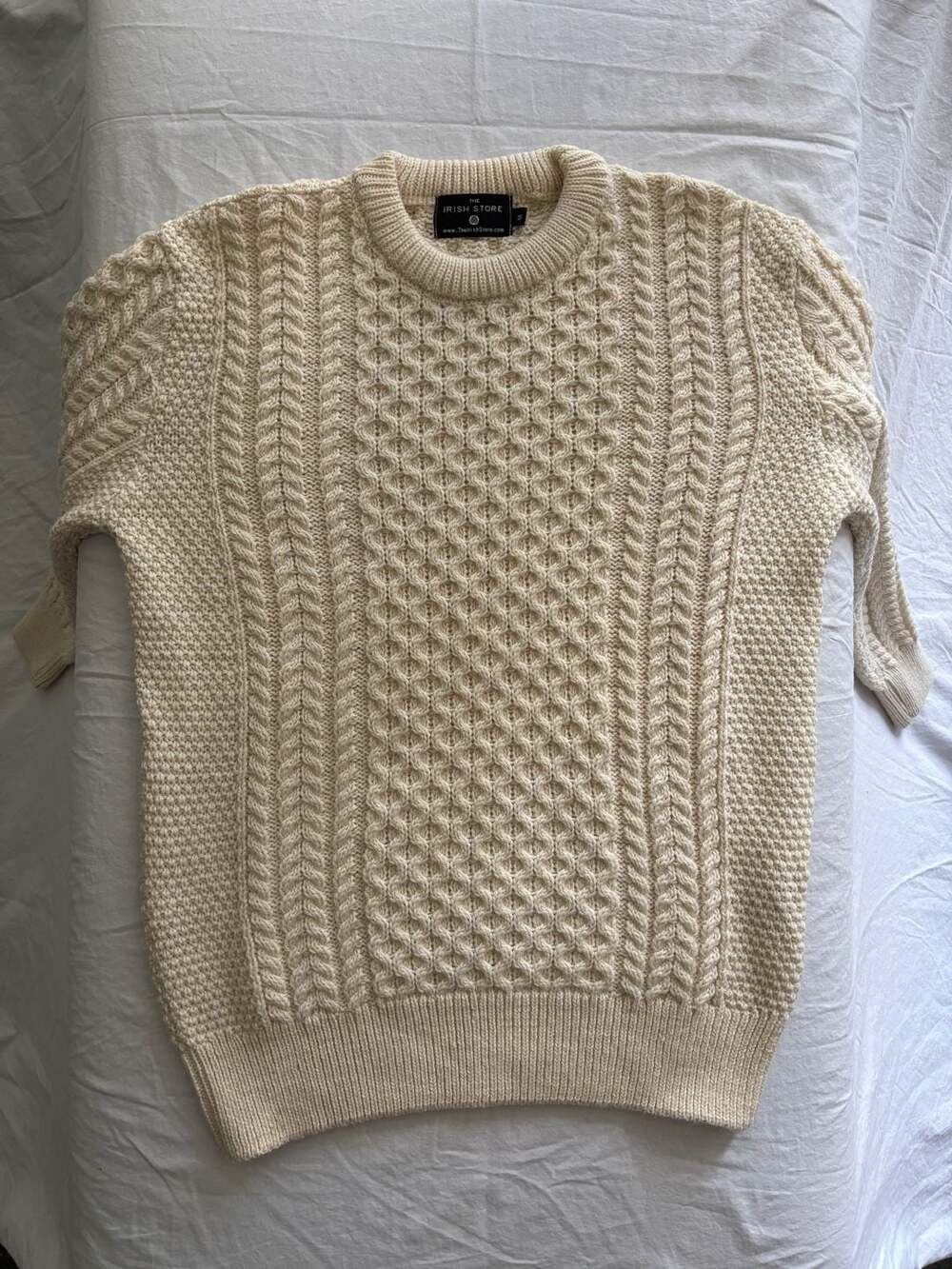 The Irish Store Men's Traditional Crew Neck Aran Cable Knit Sweater, 100% Merino